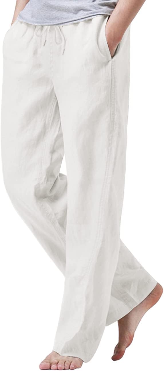 Linen Pants Men Casual 2026 Summer Beach Elastic Drawstring Waist Yoga Pants Travel Baggy Work Pant Pajama
