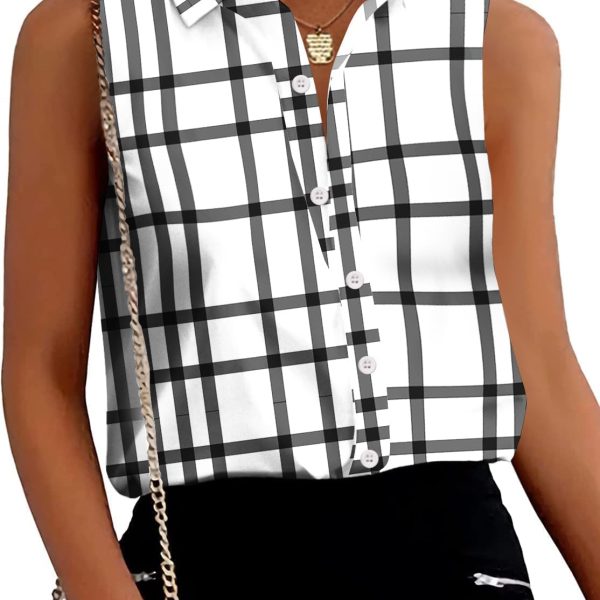 Women's Sleeveless Button Down Shirts Blouses Solid Casual Loose V Neck Tank Tops for Work S-XXL