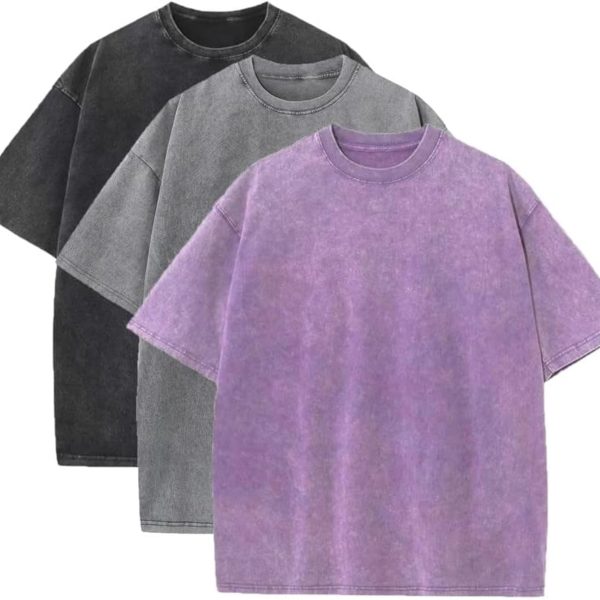 3 Pcs Men's Oversized Heavy Cotton Summer T-Shirts Vintage Tee Loose Fit Short Sleeve Casual Tshirts for Men Women