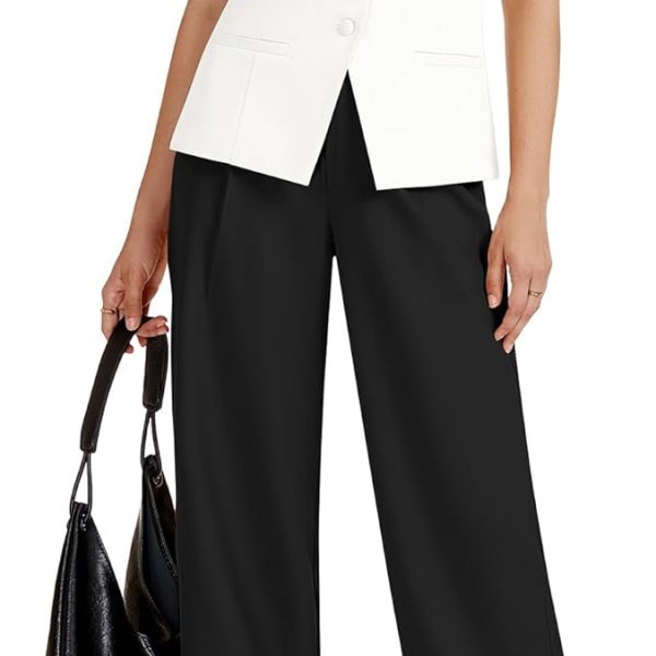 Women's 2 Piece Blazer Outfits Sleeveless Crewneck Vest Wide Leg Pantsuit 2026 Dressy Casual Work Sets