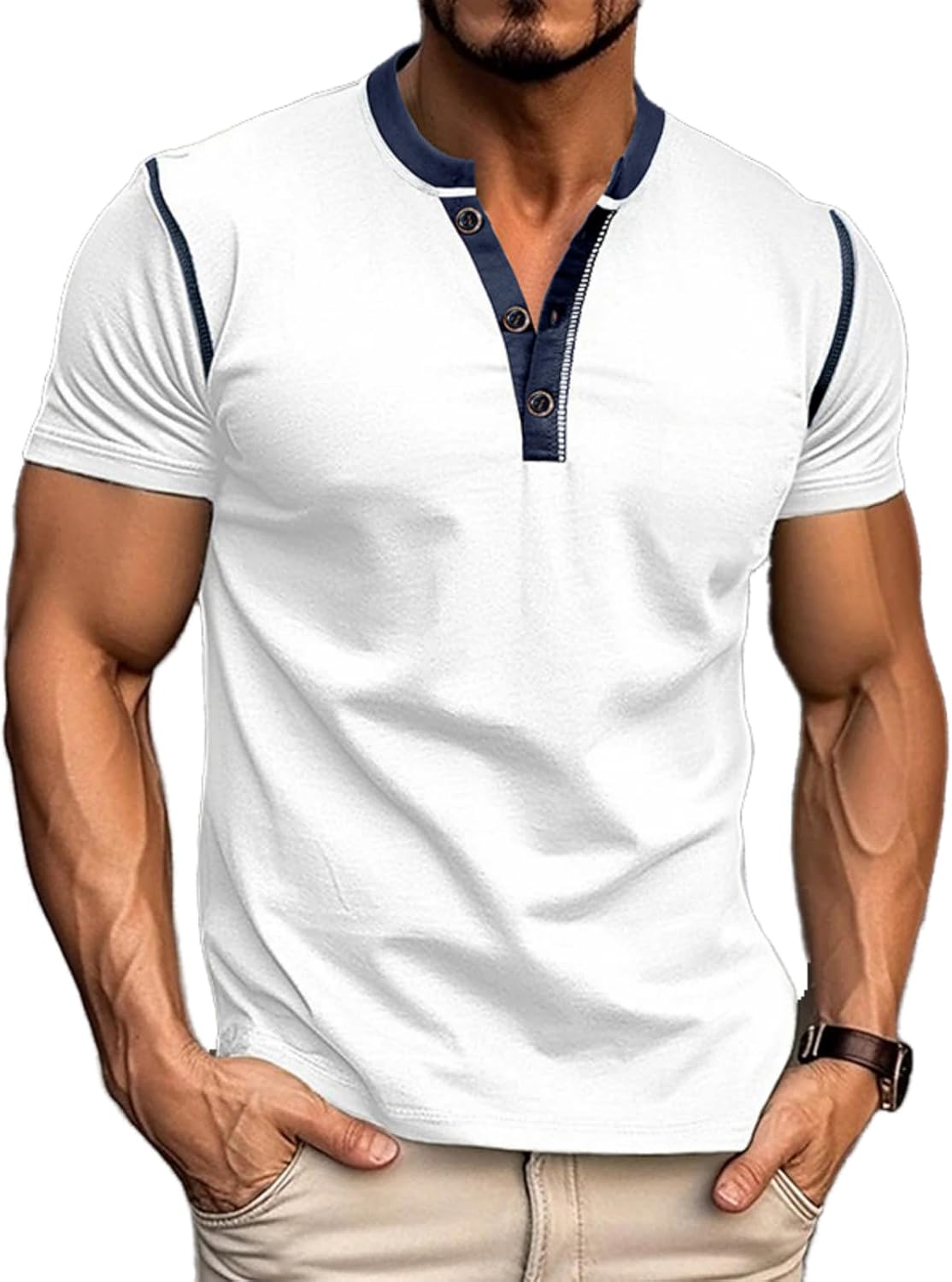 Men's Henley Shirts Classic Casual Basic Tee Shirts Short Sleeve Cotton Summer Button T Shirts