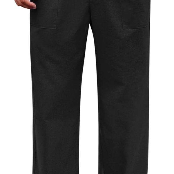 Men's Casual Linen Cotton Pants Elastic Waist Summer Beach Trousers Lightweight Yoga Vacation Pants