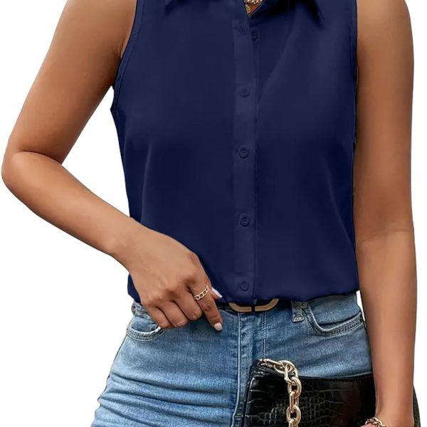 Sleeveless Blouses for Women Summer Casual Button Down Shirts Flower Tank Tops Fashion