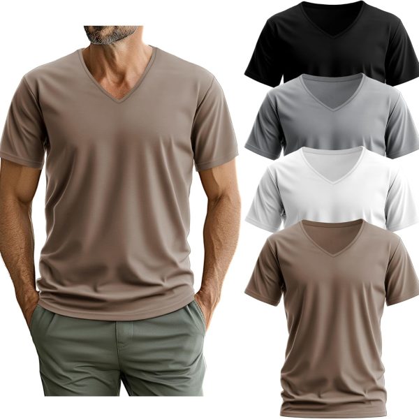 4 Pack Men's Cotton Shirts M-7XL Regular and Big and Tall Short Sleeve V Neck Oversized Casual Summer Tee