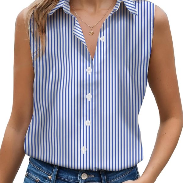Sleeveless Button Down Shirts for Womens, Solid Casual Blouse V Neck Tank Tops for Business, Classic Collared Basic Tops