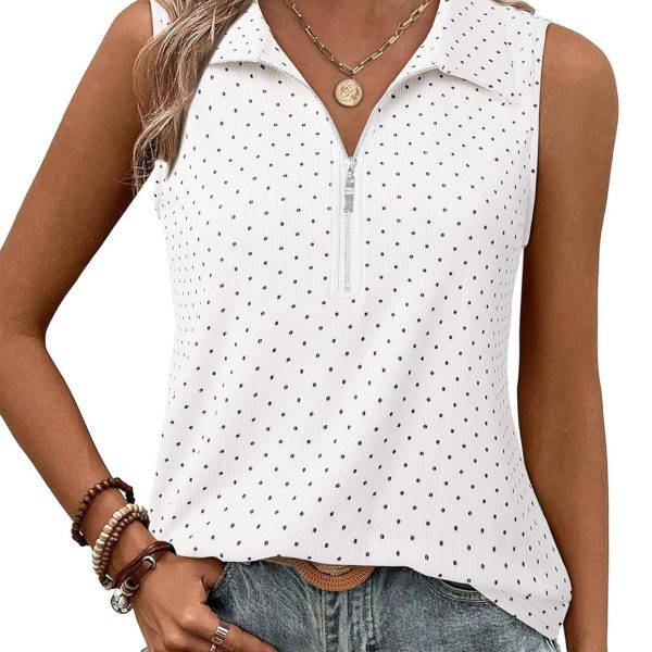 Womens Ribbed Tank Top Zipper V Neck Dressy Casual Blouses Sleeveless Camisole Tops Work Tank Polo Shirts